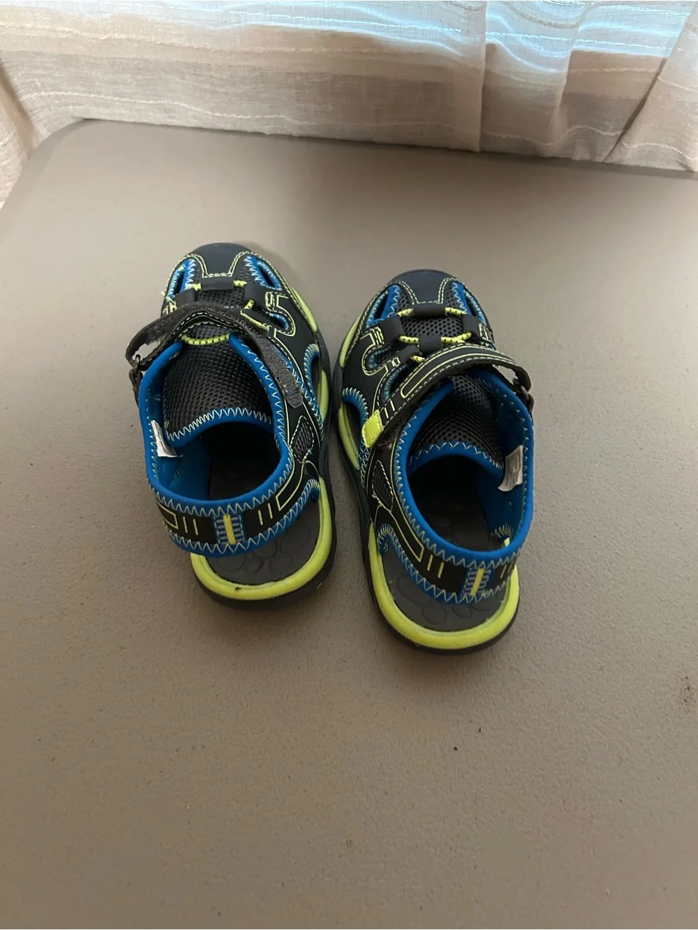 wonder nation Black Sport Sandals with Blue and Neon Yellow Accents